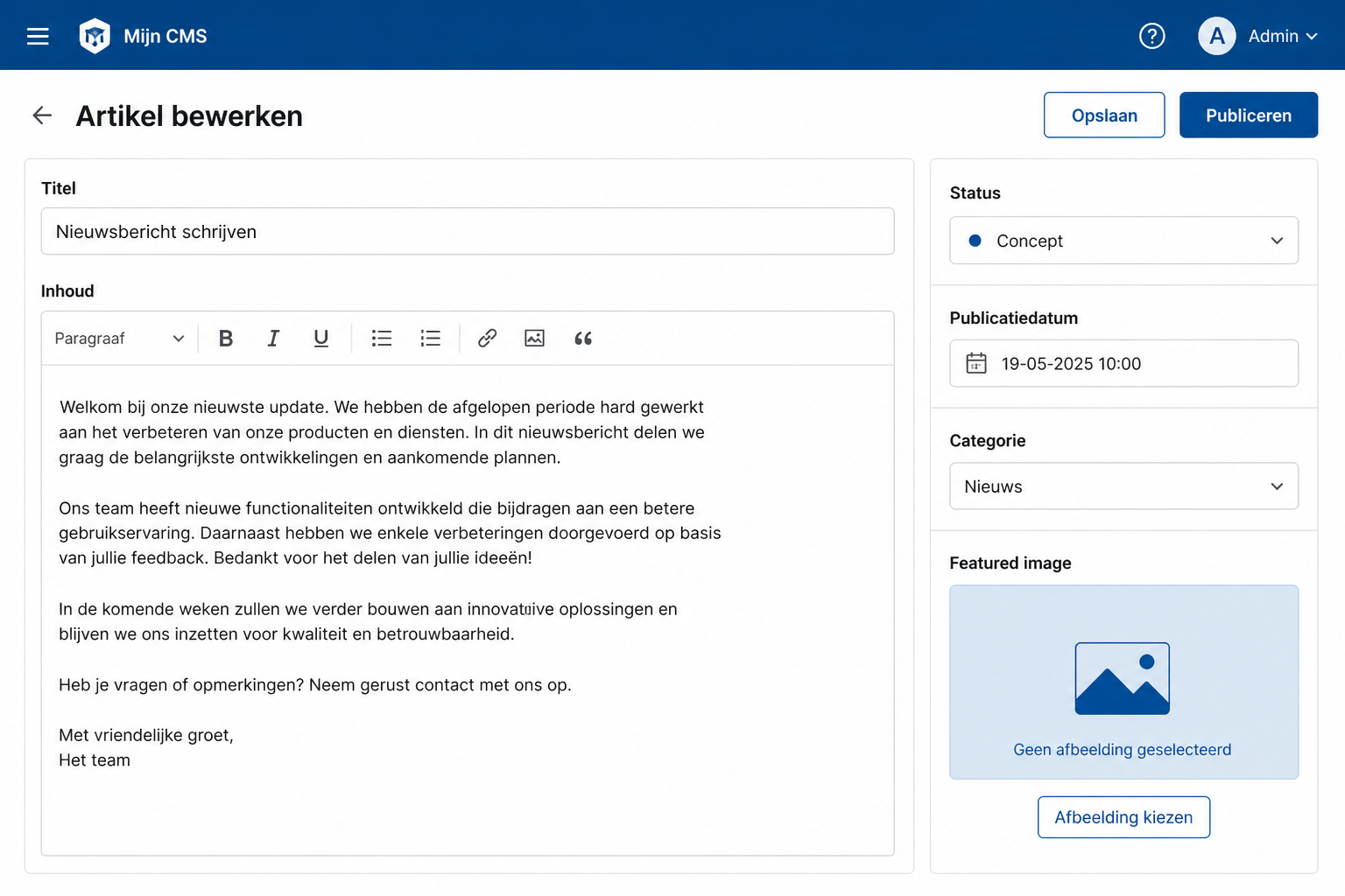 pCMS artikel-editor
